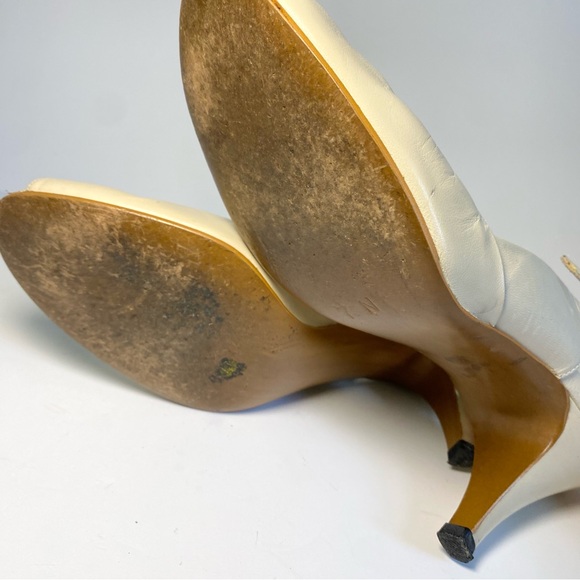Vintage‎ Pappagallo Nude/Cream Leather Sling-back High Heel Pumps Peep-toe 7 N - Picture 8 of 8